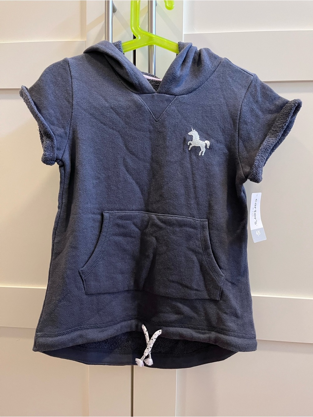 Carter's Dark Grey Short-Sleeve Hooded Top with Unicorn Emblem